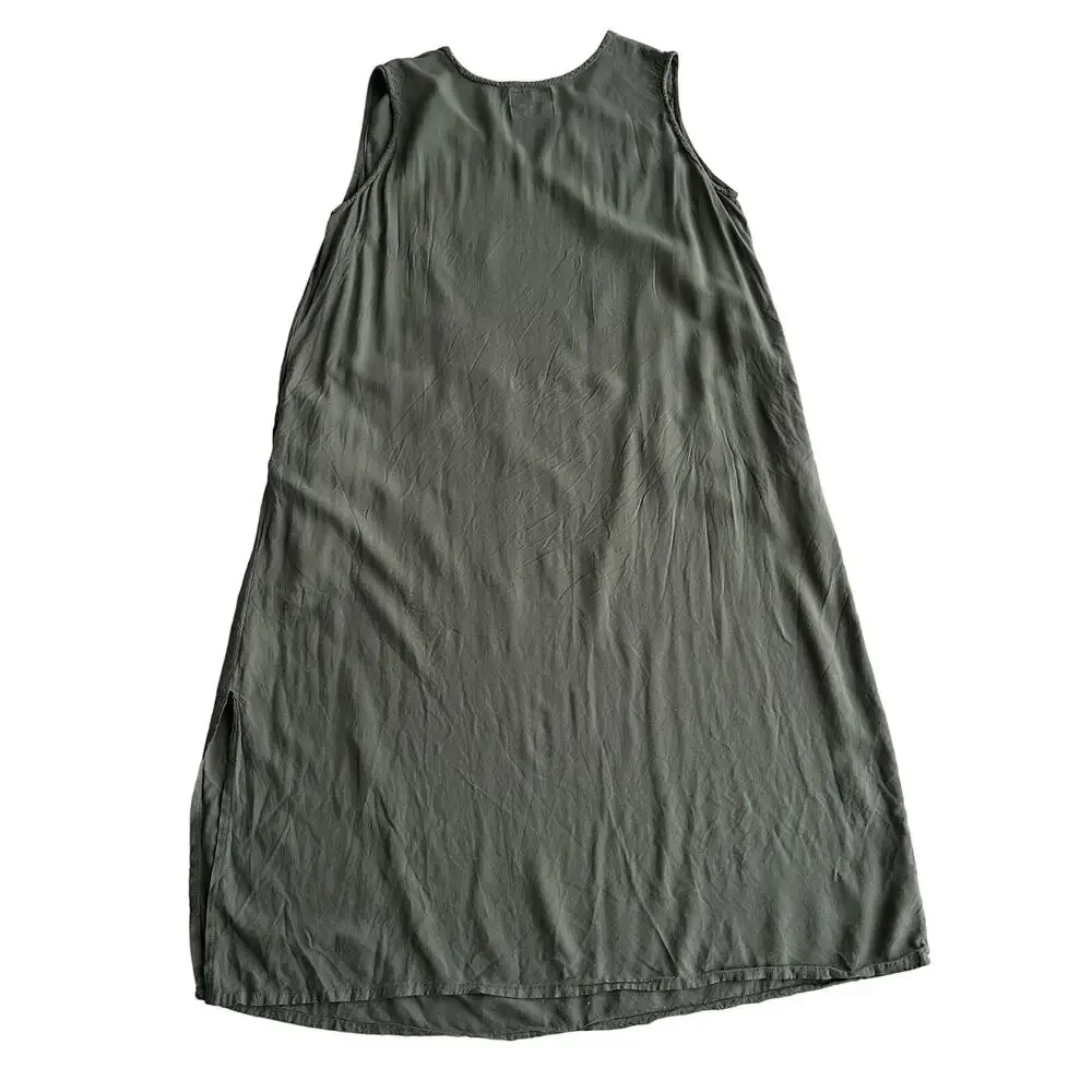 Tonle Recycled Material Lightweight V Neck Pockets Sleeveless Olive Dress XXL 2X - Picture 2 of 8